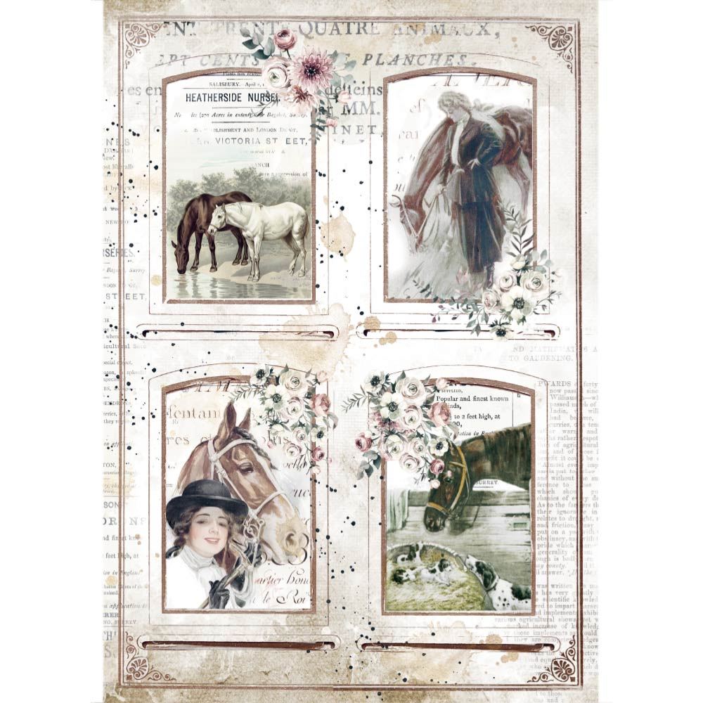 Carta di riso Romantic Horses 4 cornici