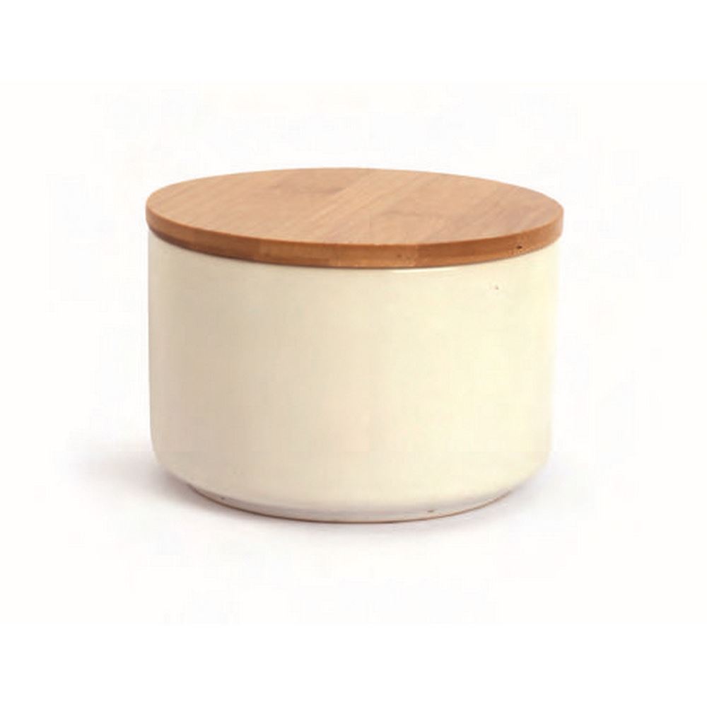 Contenitore in Ceramica Bianco e coperchio in bambù