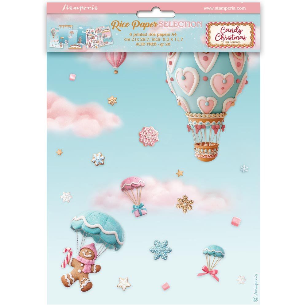6 Carte di riso in A4 Candy Christmas Stamperia