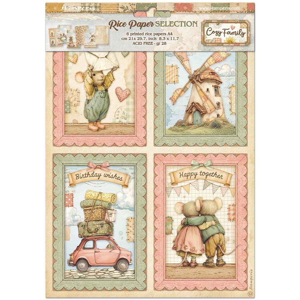 6 Carte di riso in A4 Cozy Family Stamperia