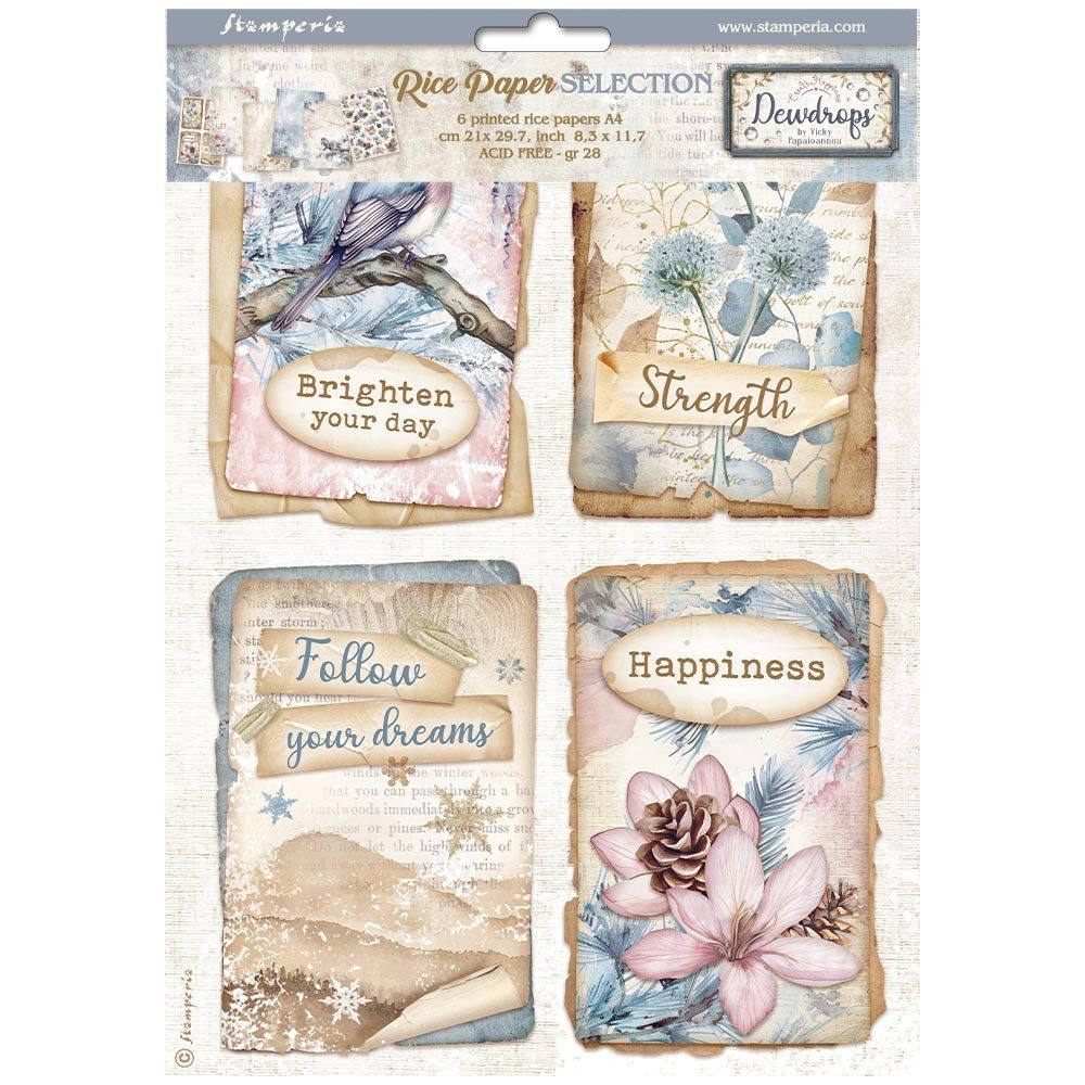 6 Carte di riso in A4 Create Happiness Dewdrops Stamperia
