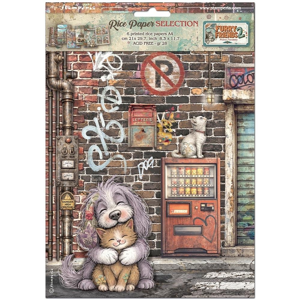 6 Carte di riso in A4 Furry Friends 2 Stamperia