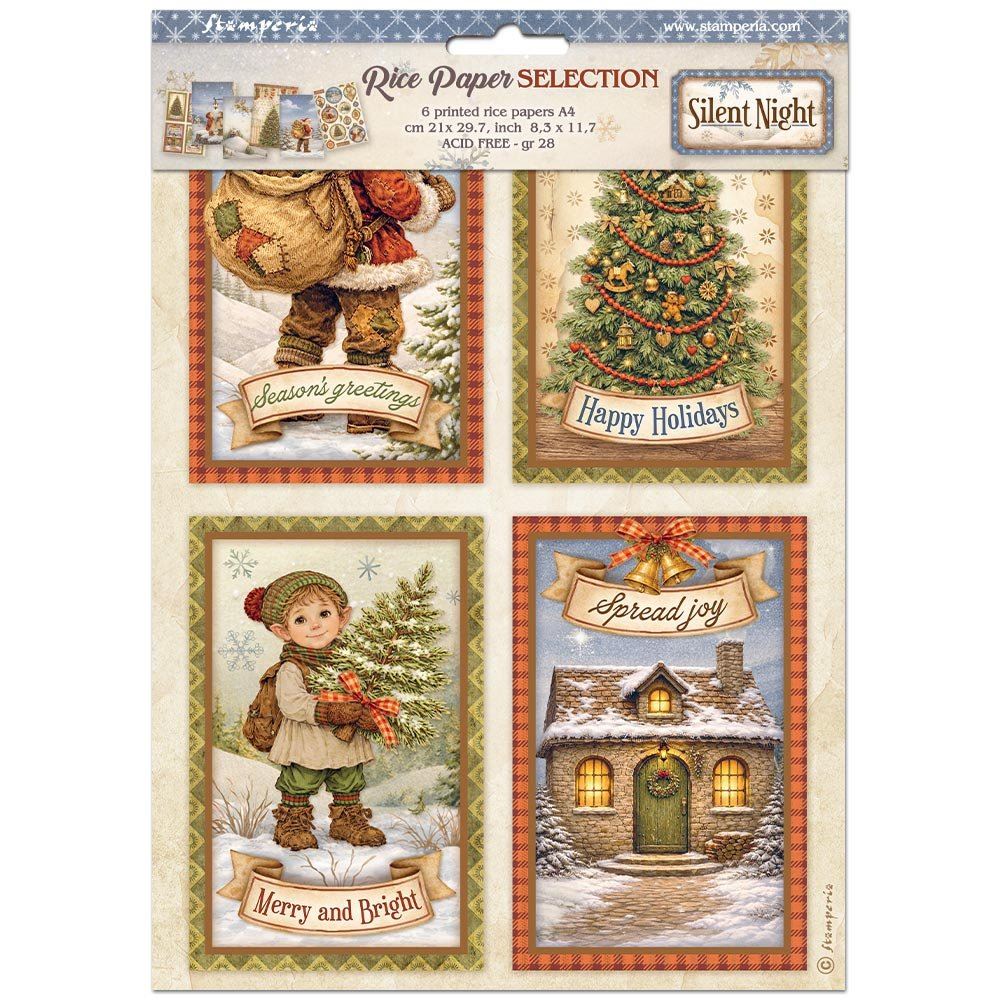6 Carte di riso in A4 Silent Night Stamperia