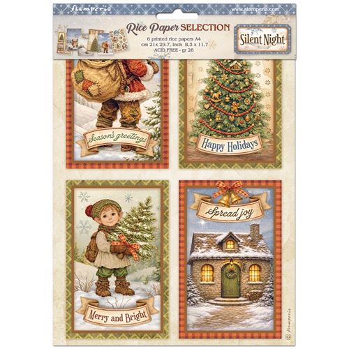 6 Carte di riso in A4 Silent Night Stamperia
