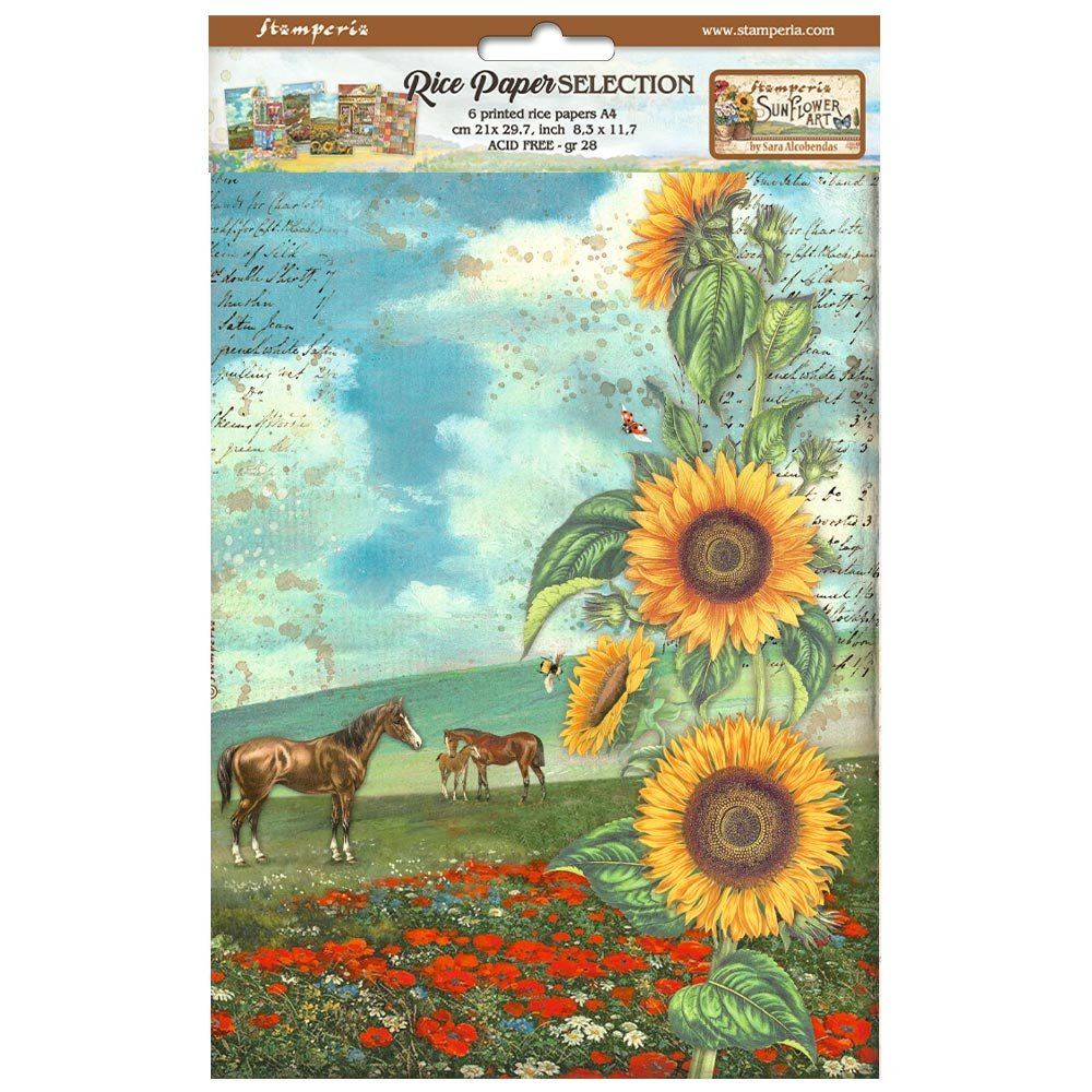 6 Carte di riso in A4 Sunflower Art girasoli Stamperia