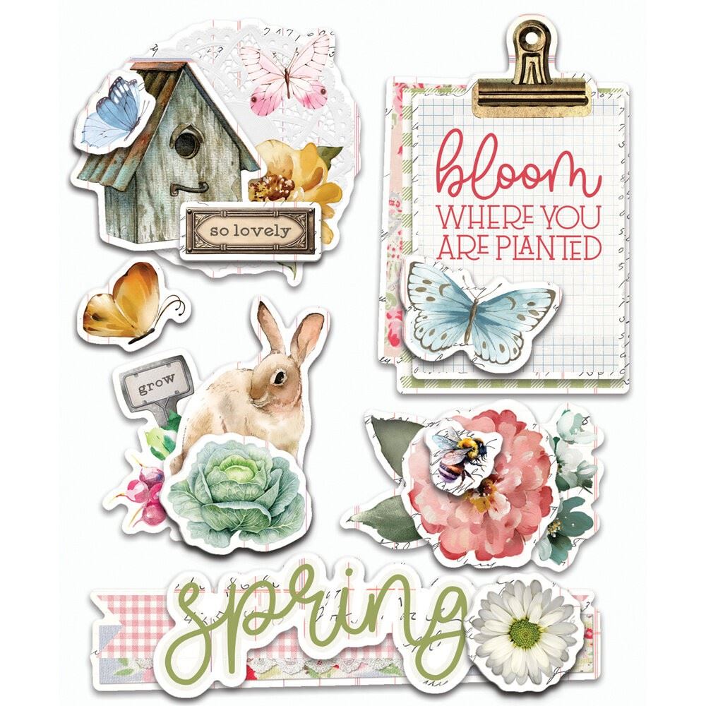 6 Chipboard Adesivi Spring Garden