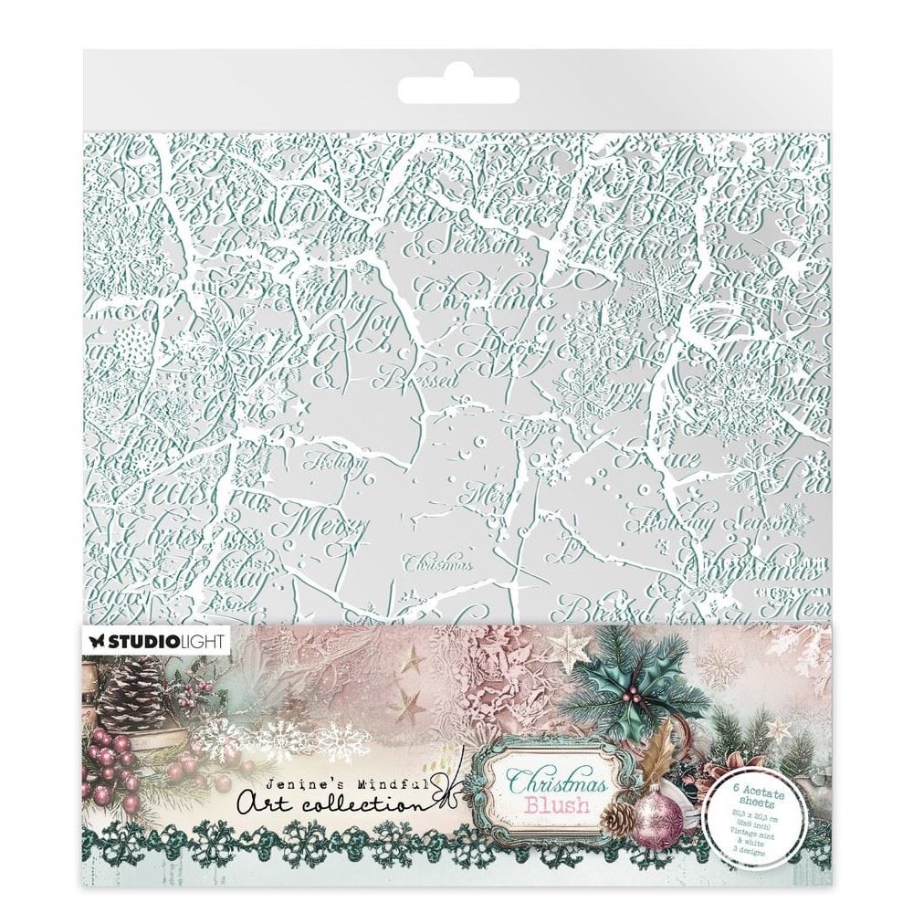 6 fogli di Acetato Christmas Blush White & Mint vintage