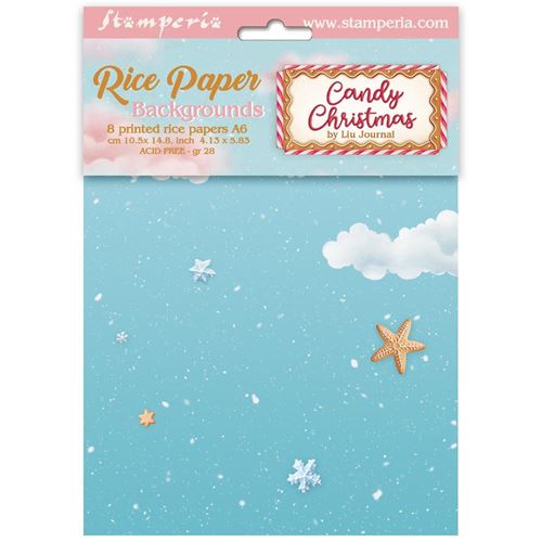 8 Carte di riso in A6 Backgrounds Candy Christmas