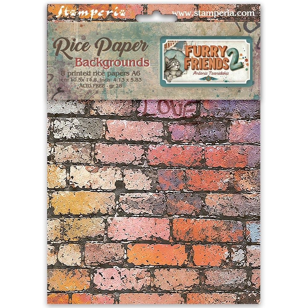 8 Carte di riso in A6 Backgrounds Furry Friends 2