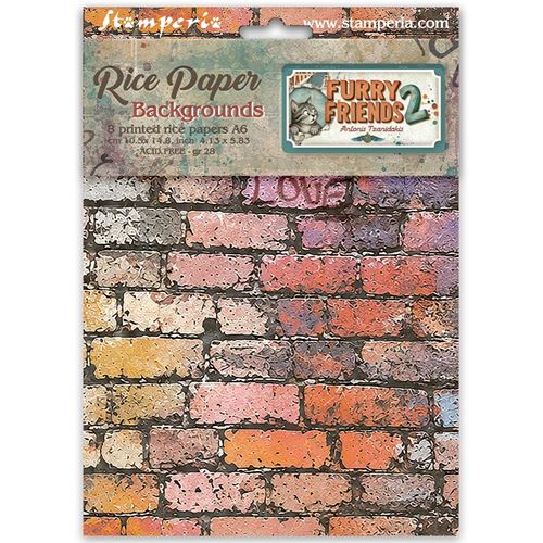 8 Carte di riso in A6 Backgrounds Furry Friends 2