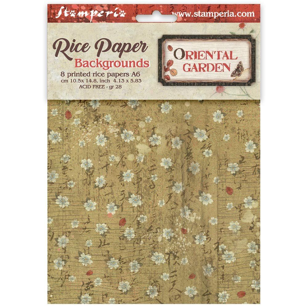 8 Carte di riso in A6 Backgrounds Oriental Garden