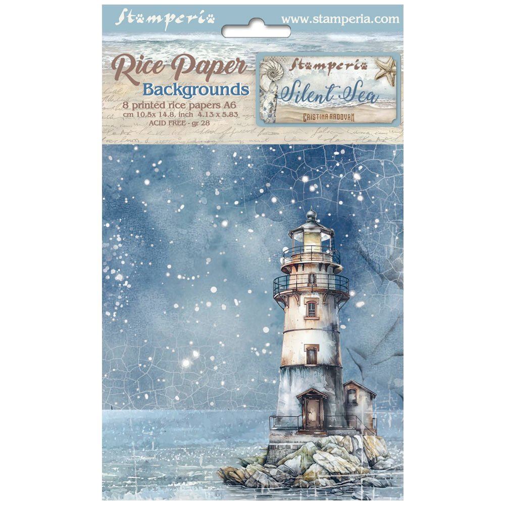 8 Carte di riso in A6 Backgrounds Silent Sea