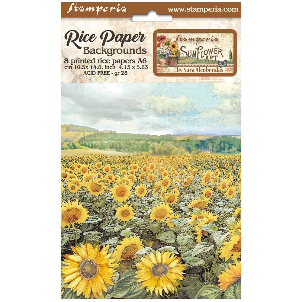 8 Carte di riso in A6 Backgrounds Sunflower Art