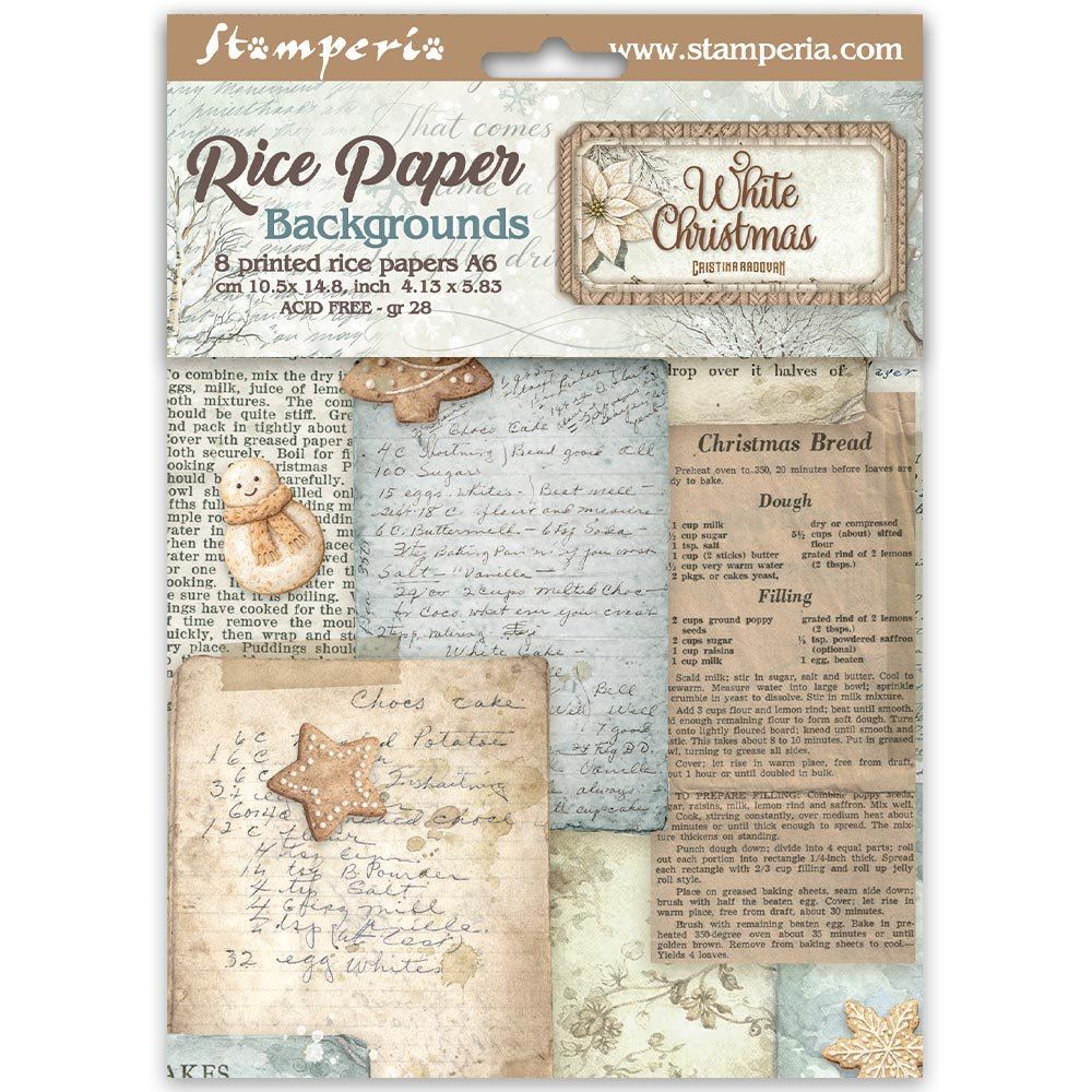 8 Carte di riso in A6 Backgrounds White Christmas