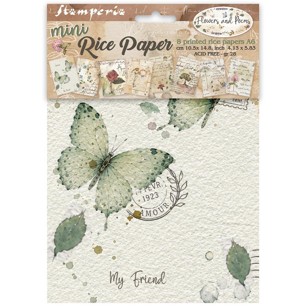 8 Carte di riso in A6 Flowers and Poems