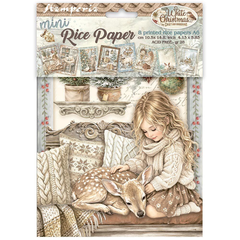 8 Carte di riso in A6 White Christmas