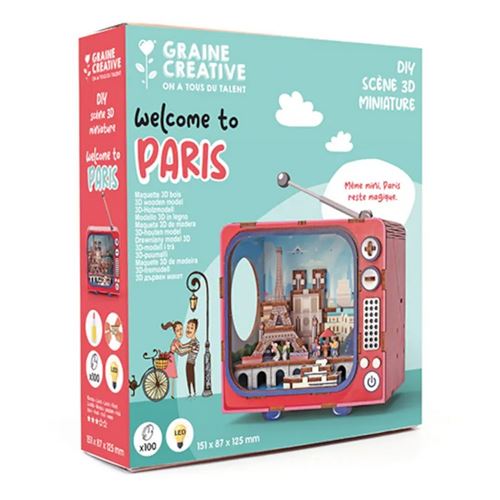 Ambientazione 3D in legno Welcome to Paris Tv Retrò con luci led