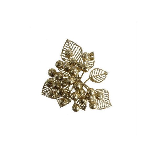 Bacche con foglie glitter Oro
