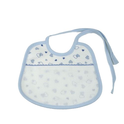 Bavaglino Ricamo Azzurro con Cuori Stondato