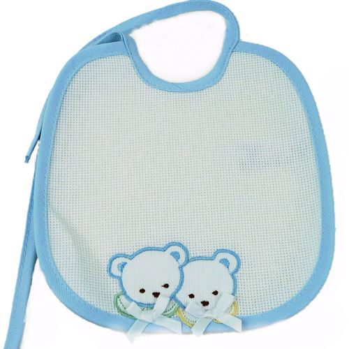 Bavaglino Ricamo Azzurro con Orsetti Giallo /Verde