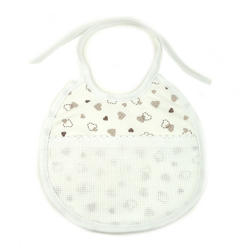 Bavaglino Ricamo Beige con Cuori Ovale 