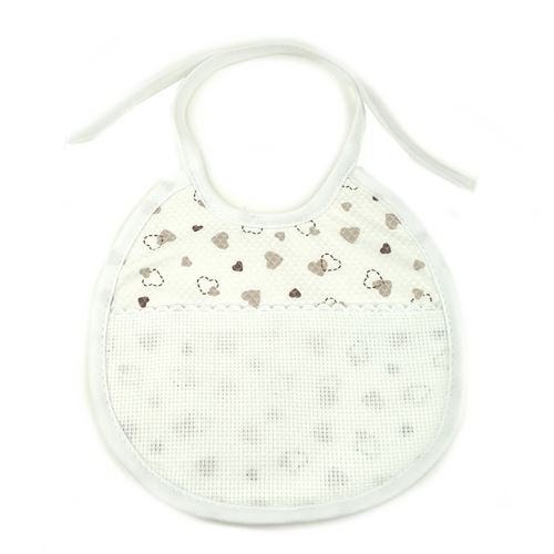 Bavaglino Ricamo Beige con Cuori Ovale 