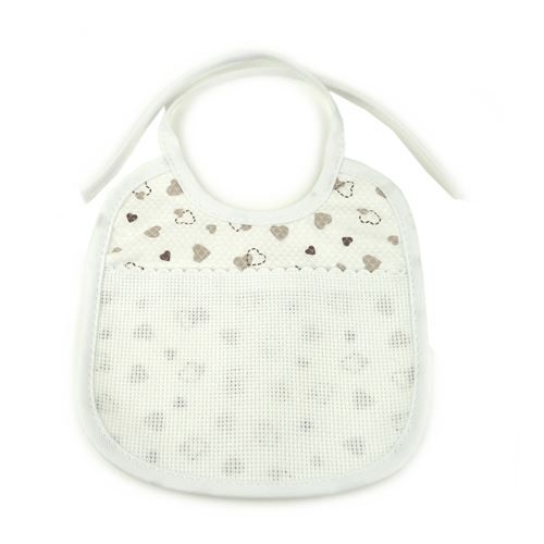 Bavaglino Ricamo Beige con Cuori Rettangolare 