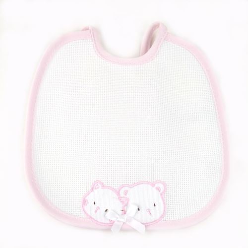 Bavaglino Ricamo Rosa con Orsetti Rosa e Bianchi