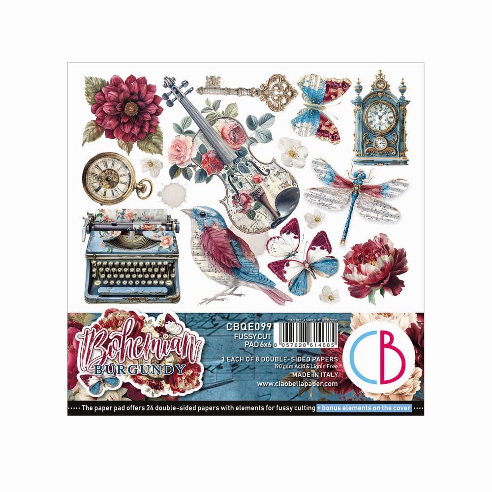 Blocchi di Carte Scrap Bohemian Burgundy Fussy Cut Pad cm 15 x 15