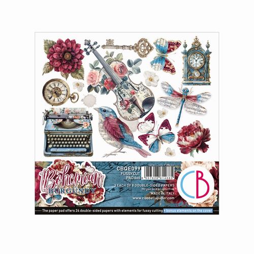 Blocchi di Carte Scrap Bohemian Burgundy Fussy Cut Pad cm 15 x 15
