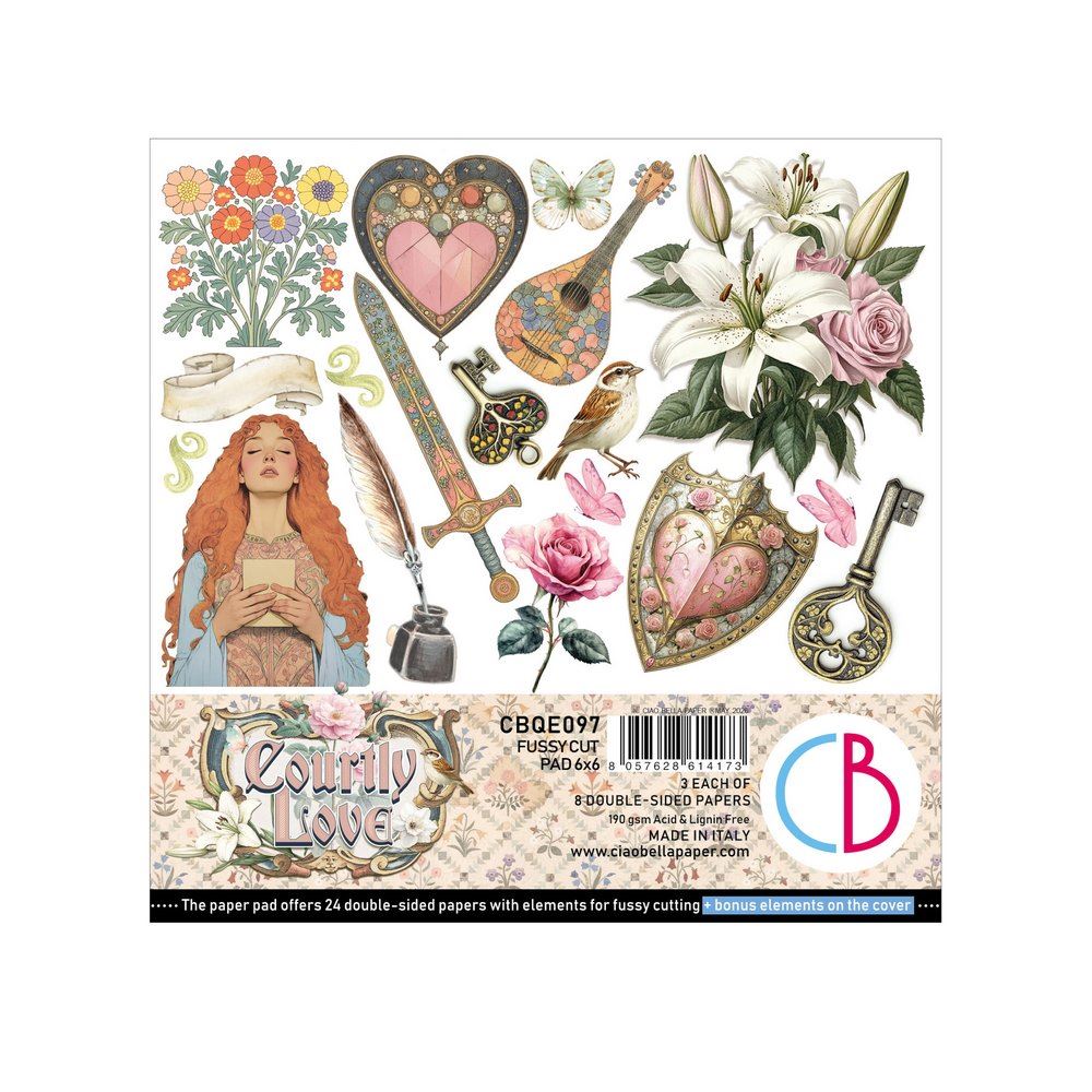 Blocchi di Carte Scrap Courtly Love Fussy Cut Pad cm 15 x 15