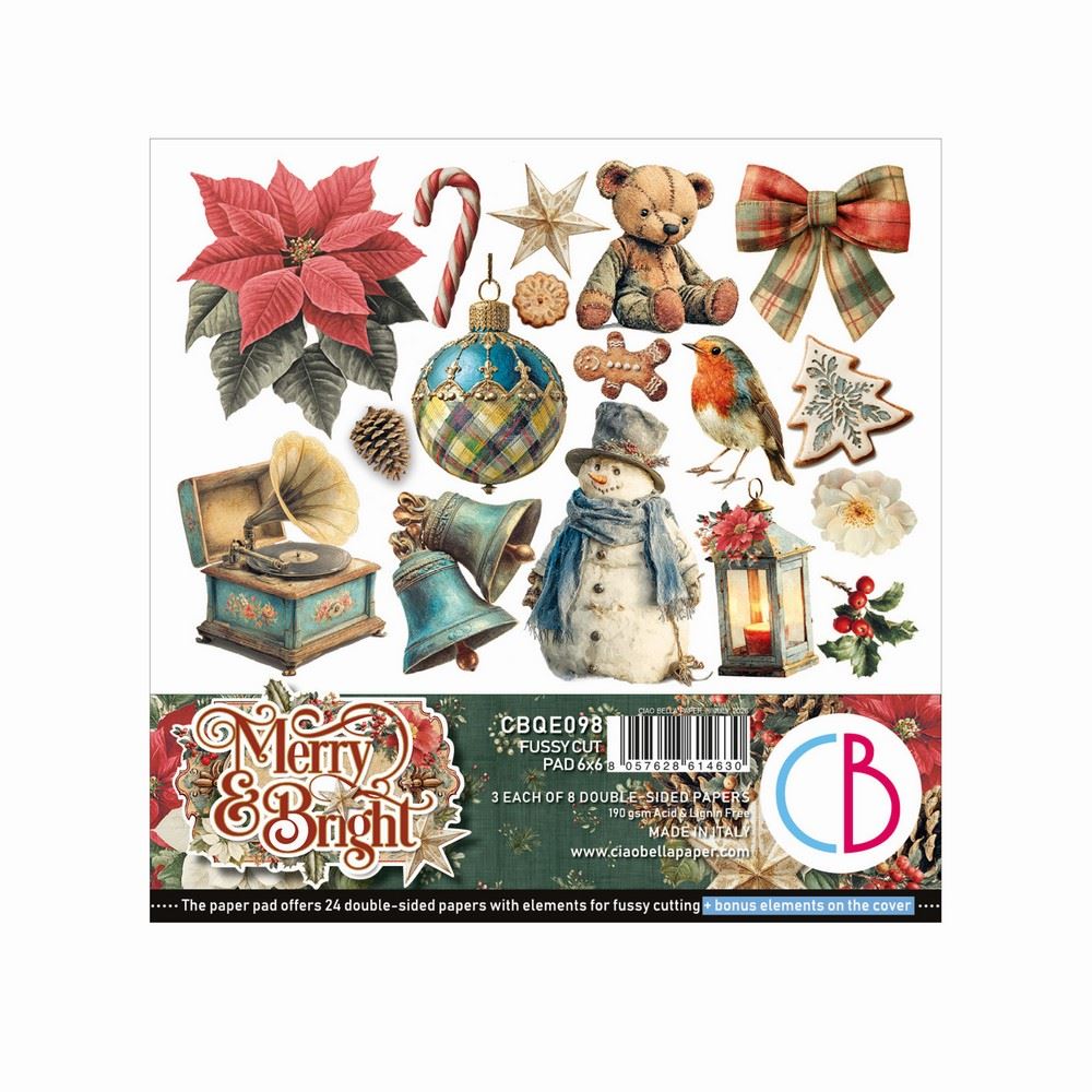 Blocchi di Carte Scrap Merry & Bright Fussy Cut Pad cm 15 x 15