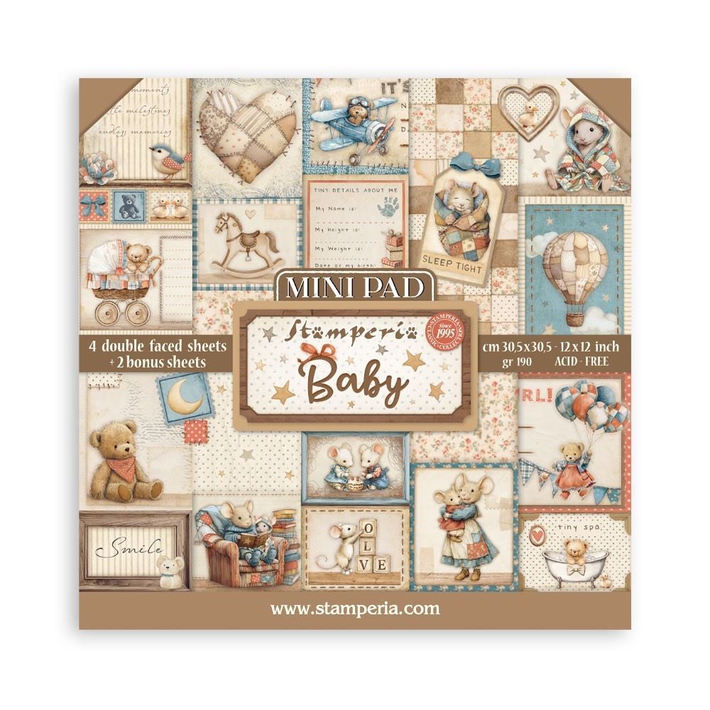 Blocco Di Carte Scrap Mini 6 fogli Baby cm 30 X 30