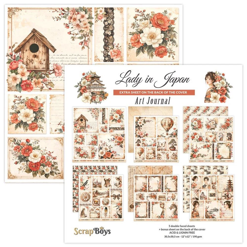 Blocco Di Carte Scrap Mini 6 fogli Lady in Japan cm 30 X 30