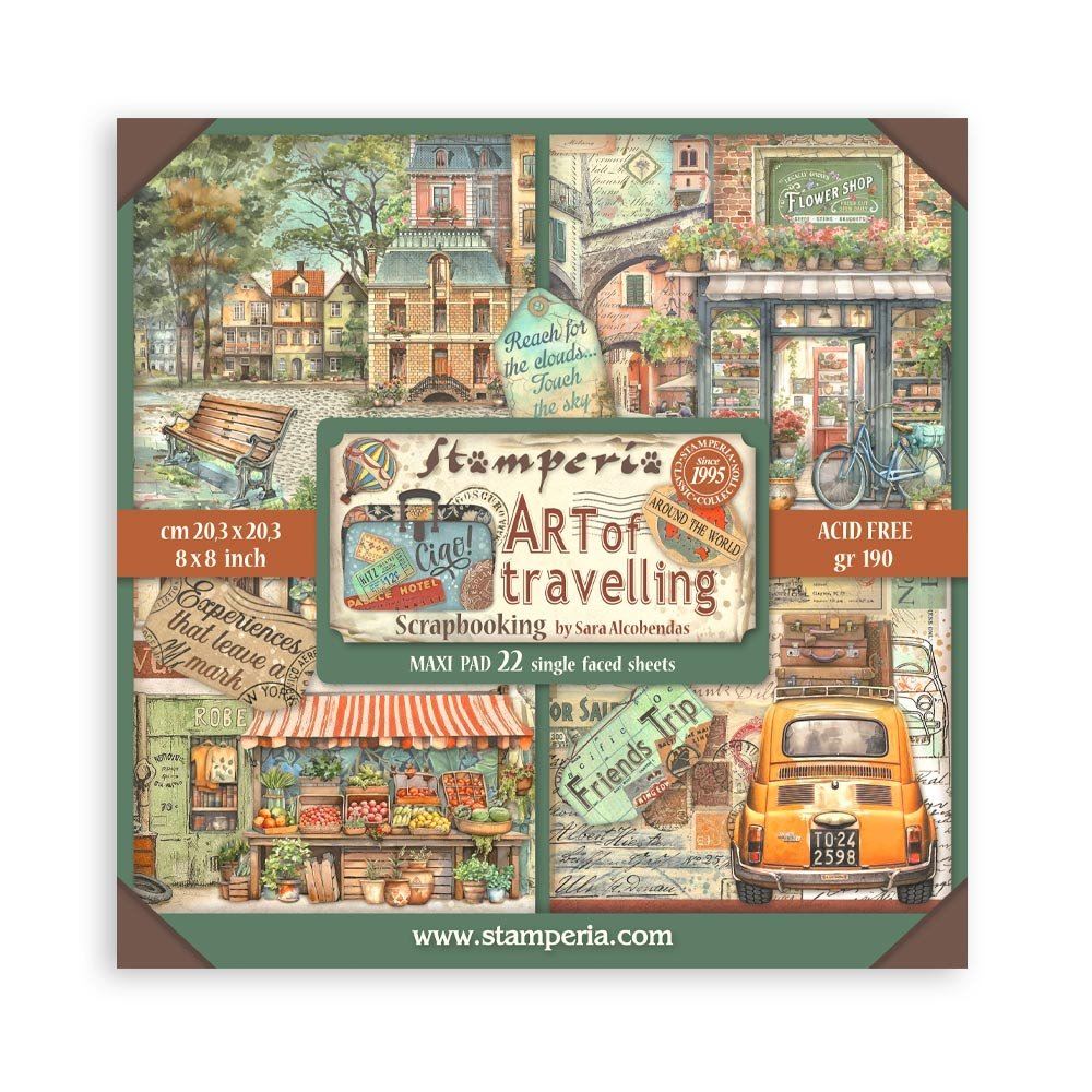 Blocco da 22 carte Scrap Art of Travelling cm 20x20