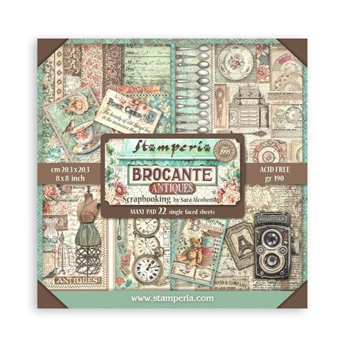 Blocco da 22 carte Scrap Brocante Antiques 20 x 20