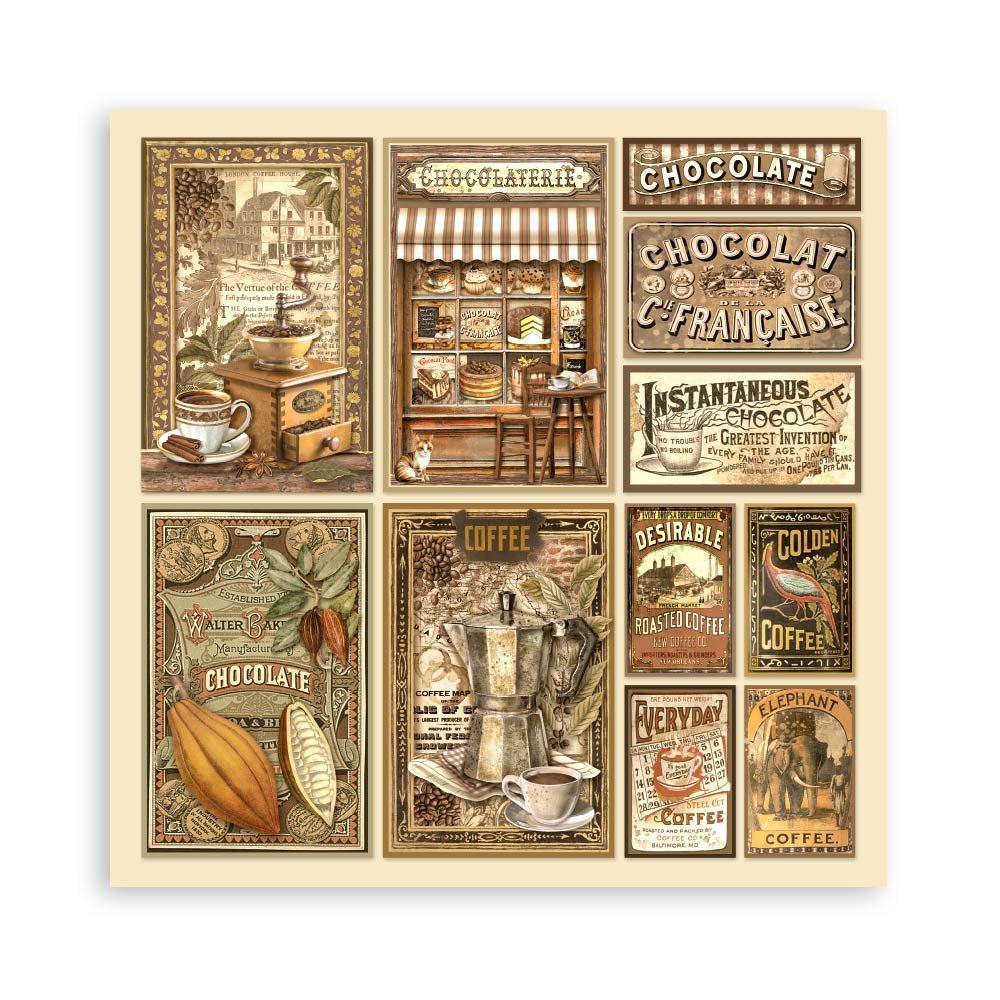 Folia 12102 – Set Per Scrapbooking Tema Cioccolato, Con Carta, Nastri, Bottoni, Perline E Ciondoli, Ideale Per Album E Biglietti