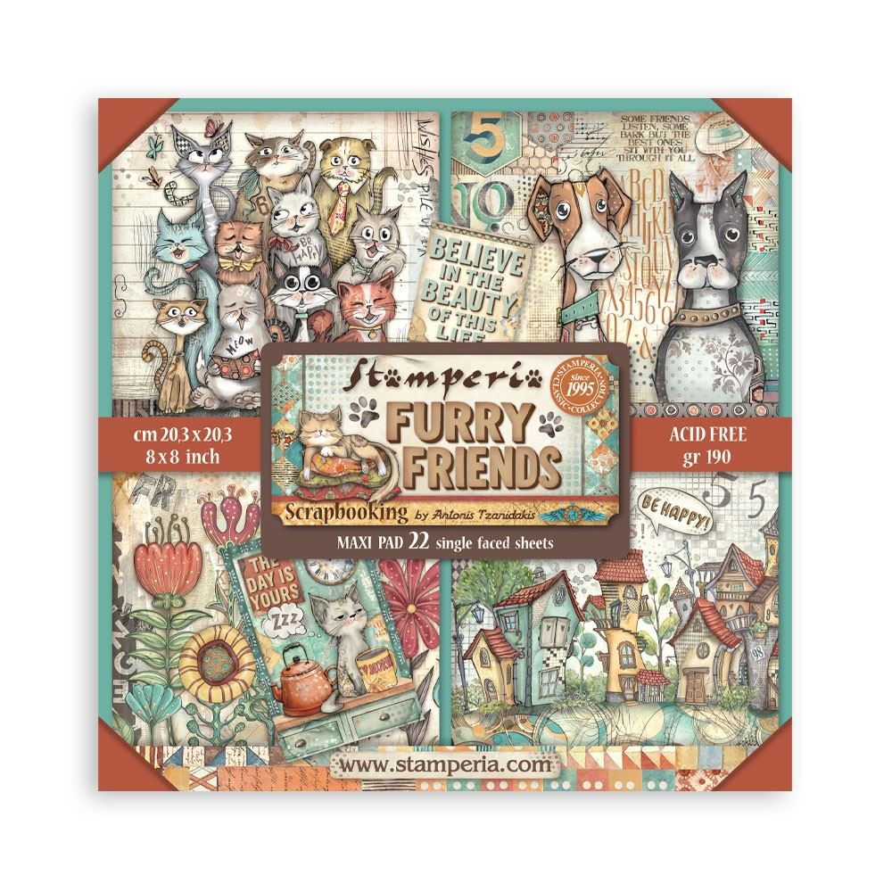 Blocco da 22 carte Scrap Single Face Furry Friends 20 x 20