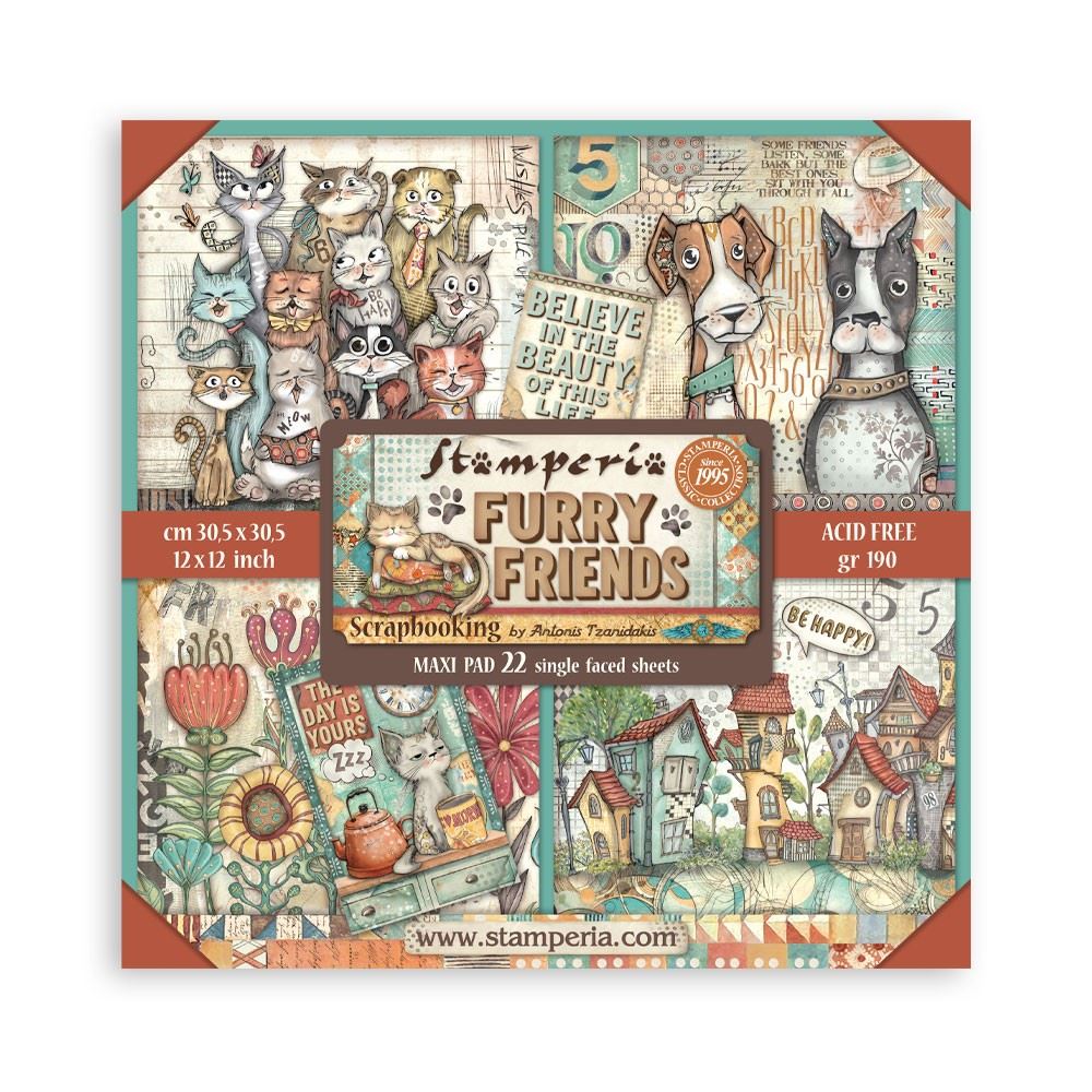 Blocco da 22 carte Scrap Single Face Furry Friends