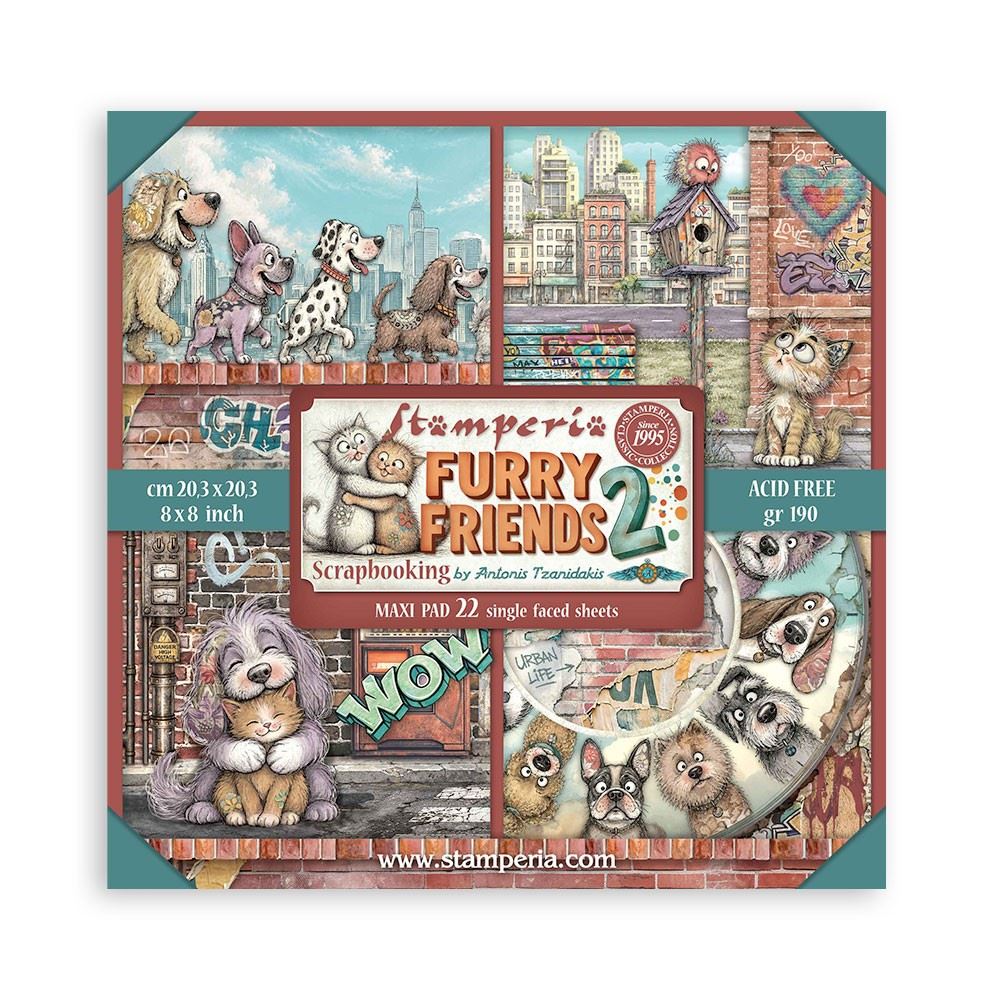 Blocco da 22 carte Scrap Single Face Furry Friends 2 20 x 20
