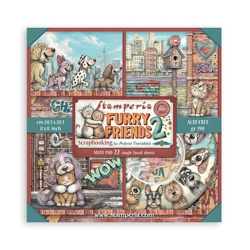 Blocco da 22 carte Scrap Single Face Furry Friends 2 20 x 20