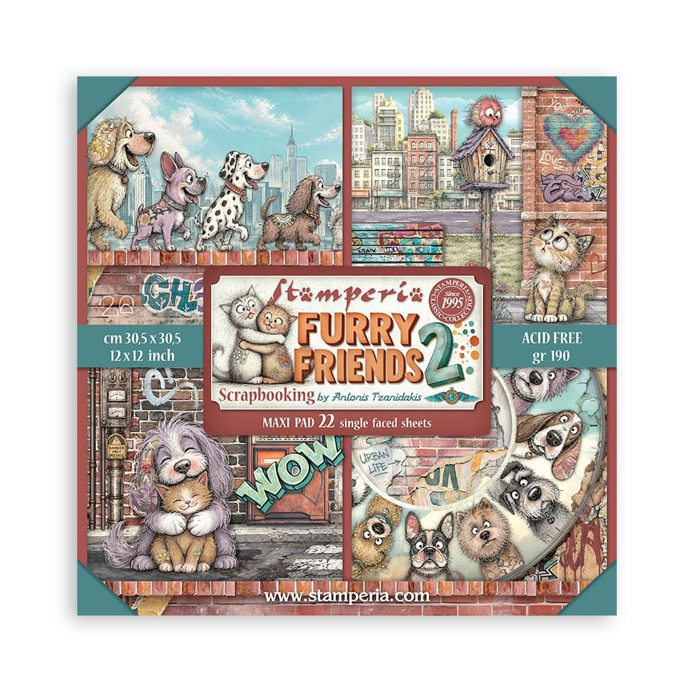 Blocco da 22 carte Scrap Single Face Furry Friends 2