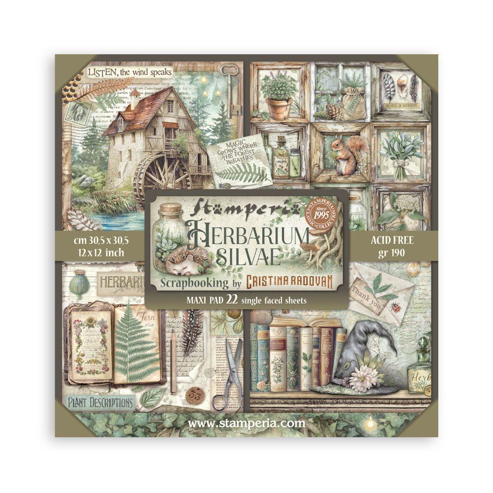 Blocco da 22 carte Scrap Single Face Herbarium Silvae