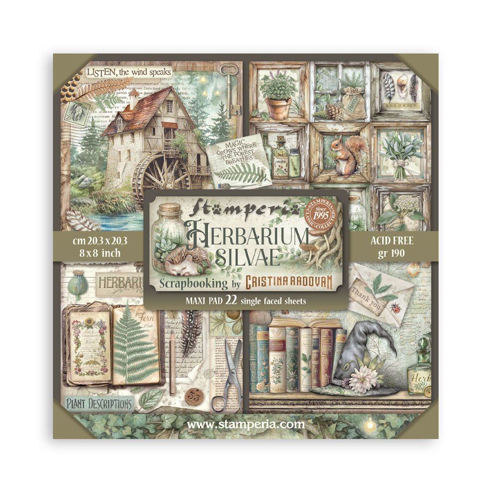 Blocco da 22 carte Scrap Single Face Herbarium Silvae 20 x 20