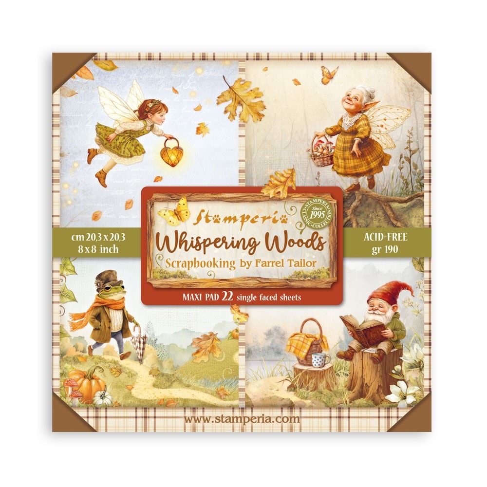 Blocco da 22 carte Scrap Single Face Whispering Woods 20 x 20
