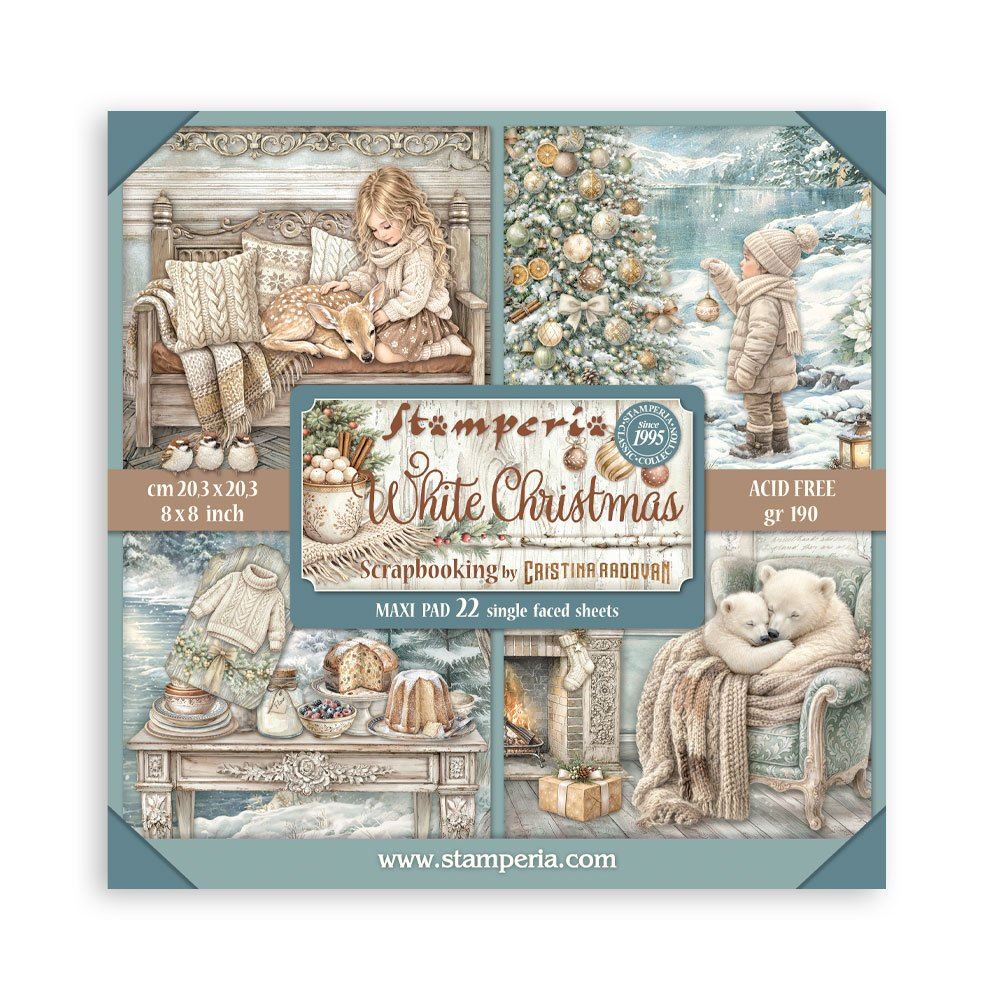 Blocco da 22 carte Scrap Single Face White Christmas 20 x 20