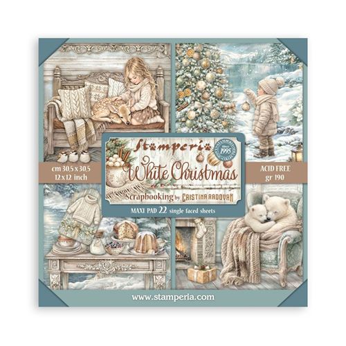 Blocco da 22 carte Scrap Single Face White Christmas