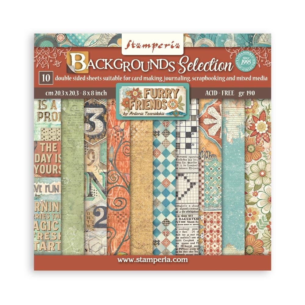 Blocco di Carte Scrap Backgrounds Furry Friends cm 20 X 20