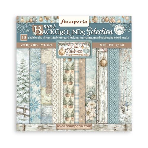 Blocco di Carte Scrap Backgrounds White Christmas cm 30 X 30