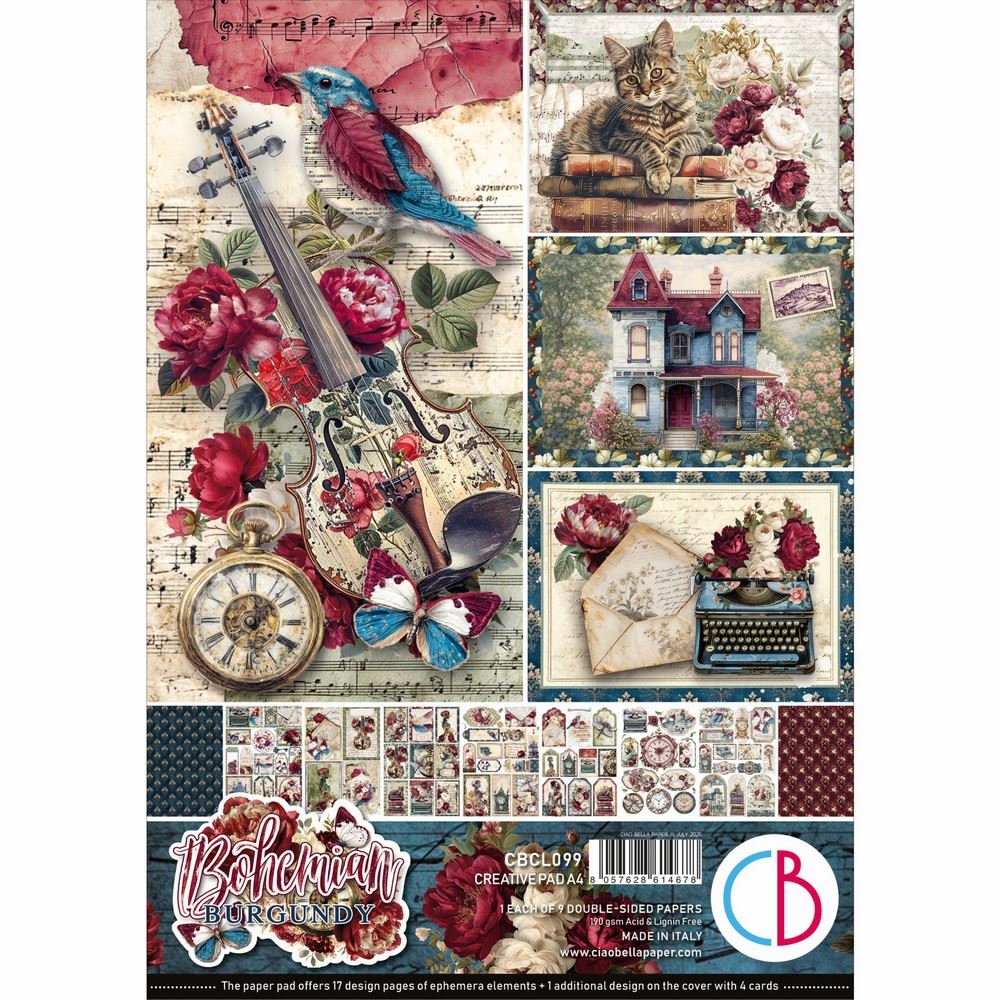 Blocco di Carte Scrap Bohemian Burgundy Creative Pad A4